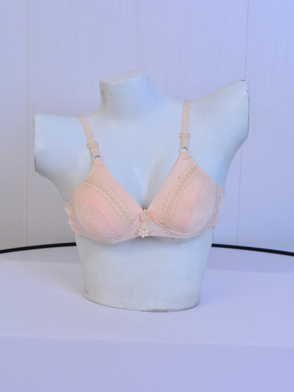 Zivame Coral Glaze Padded Wired 3/4th Coverage Lace Bra - Cinnabar (Pink)