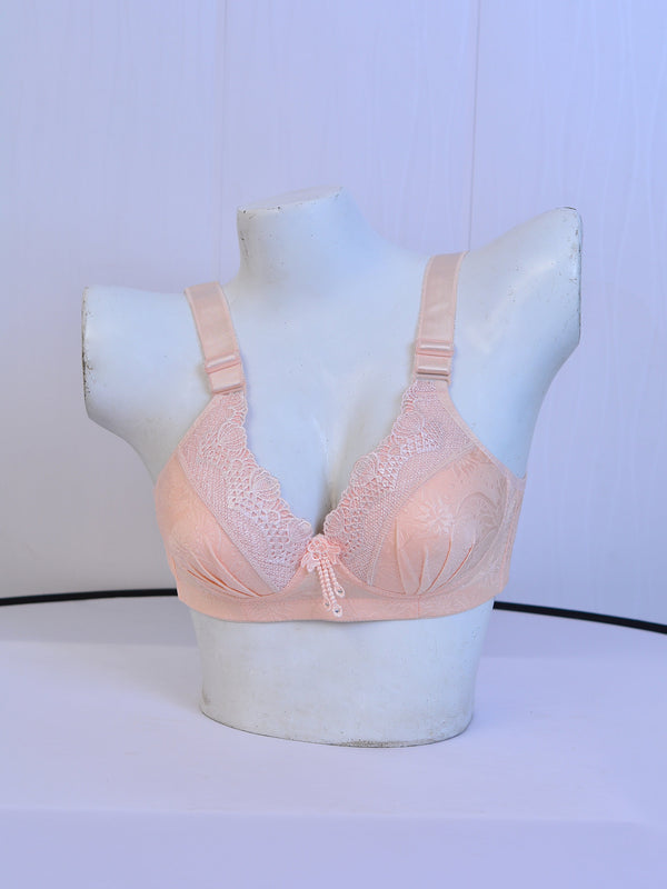 High Quality Adjustable Straps Cute Embroidered Padded Bridal Bra (Pink)