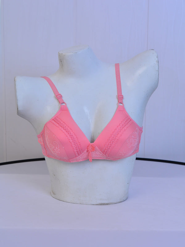 Zivame Coral Glaze Padded Wired 3/4th Coverage Lace Bra - Cinnabar (Pink)